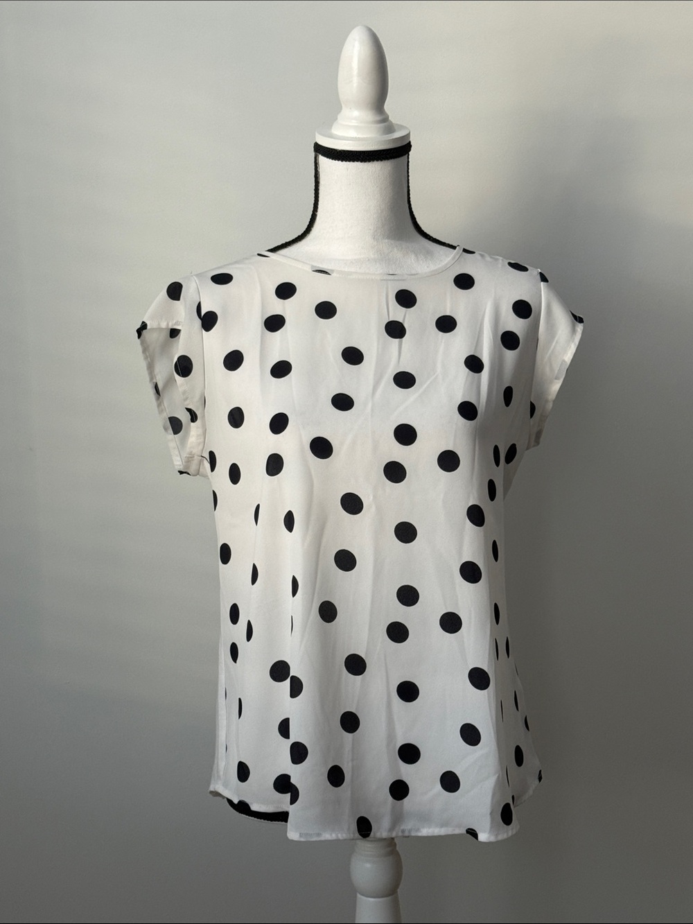 Van Heusen Women’s Sheer White Polka Dot Short Sleeve Top